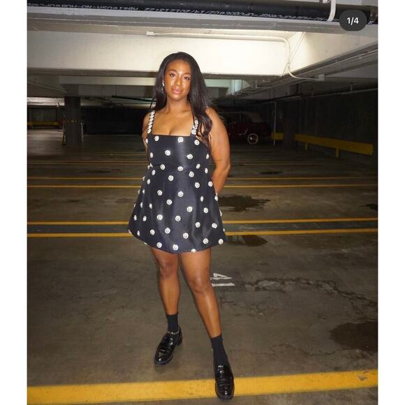 Alice + Olivia Athene Pearl Embellished Babydoll Mini Dress NWT Black 14 Plus - Picture 10 of 15